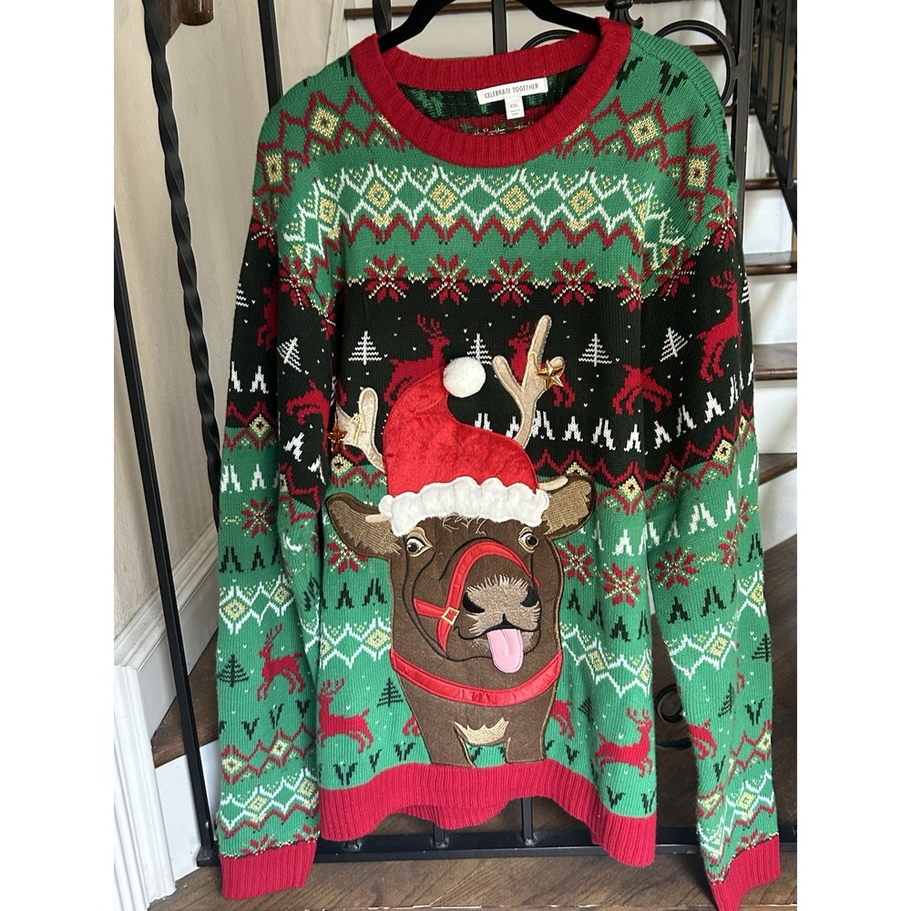 Men's XXL Celebrate Together Ugly Christmas Sweater Reindeer